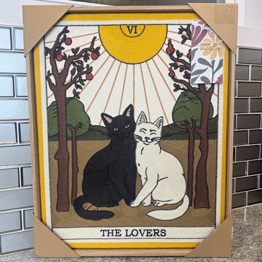 BP Home Woven Artistry The Lovers Embroidered Cat Tarot VI Card Wall Art 17x21